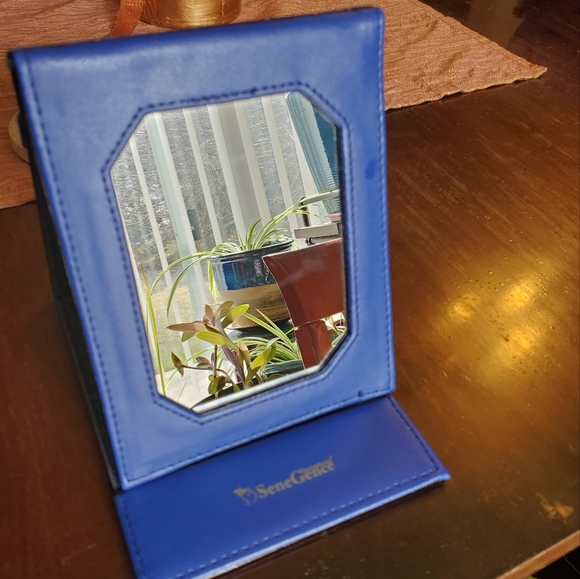 SeneGence blue alligator easel travel mirror with bow - Picture 3 of 6
